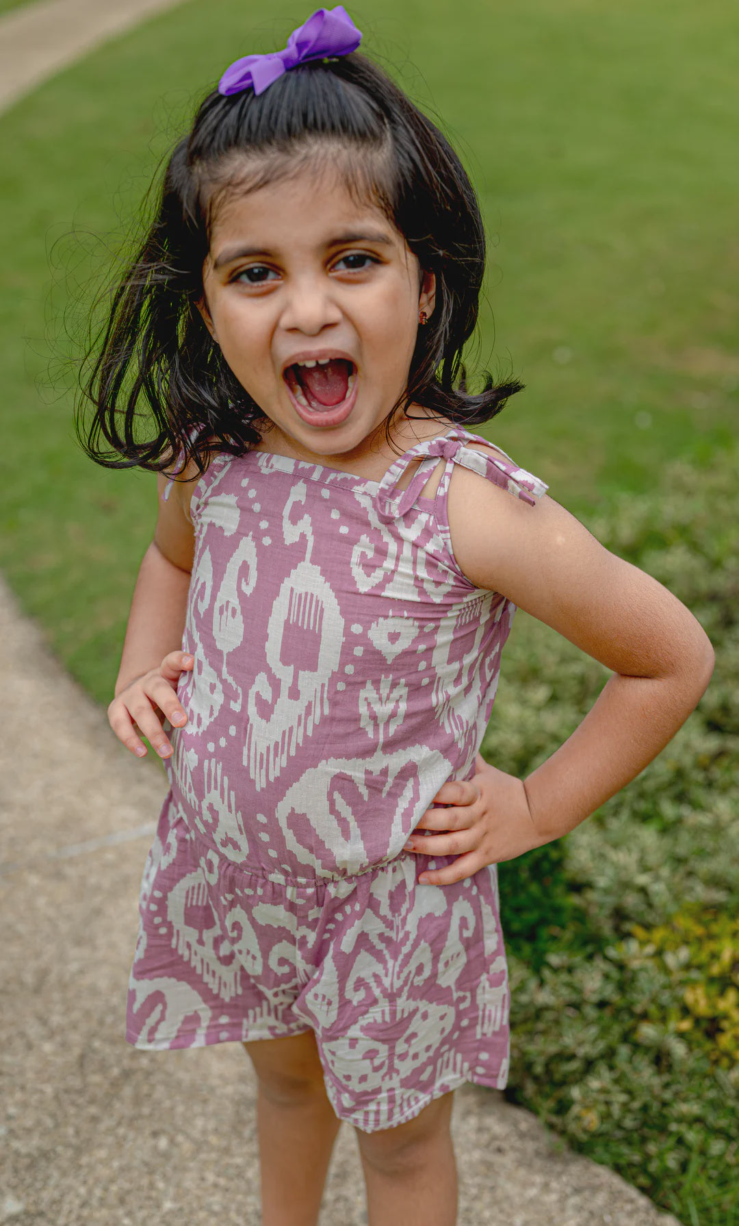 Ankara Mauve Girls Cotton Playsuit Multi coloured | kids Fashion | The Green Collective SG