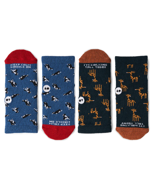 Talking Toes Pack of 2 Kids Crew Sock Set- Giraffe and Penguin Animal (2 to 5 Years) | Other Accessories | The Green Collective SG