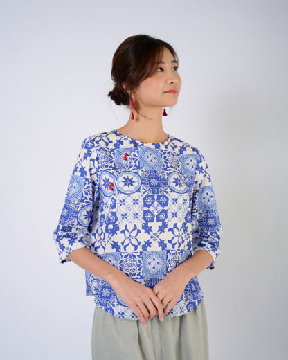 You Living Blue Tile Cheongsam Top