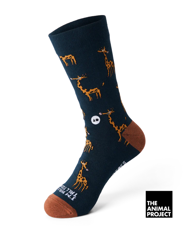 Talking Toes Walking Tall Giraffe One Size Crew Sock for Adults