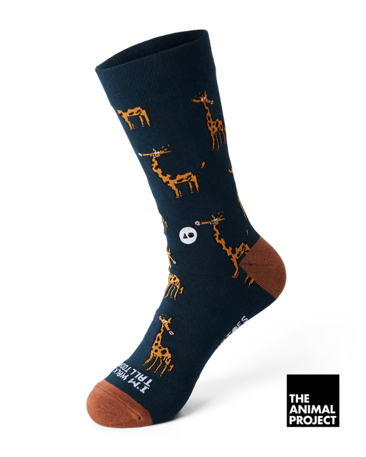 Talking Toes Walking Tall Giraffe One Size Crew Sock for Adults