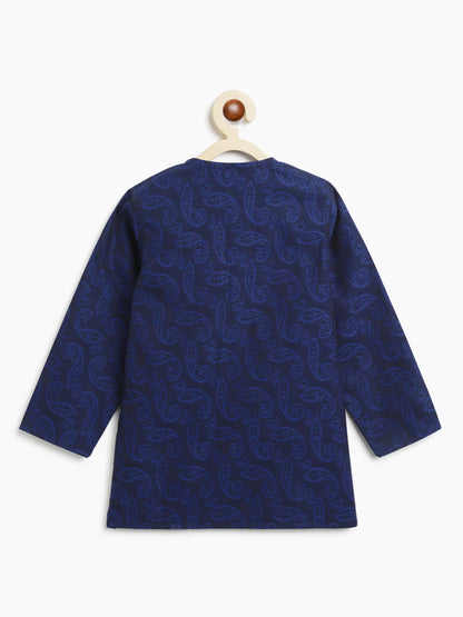 Nimbu Jacquard Paisley Navy Blue Kurta Dhoti