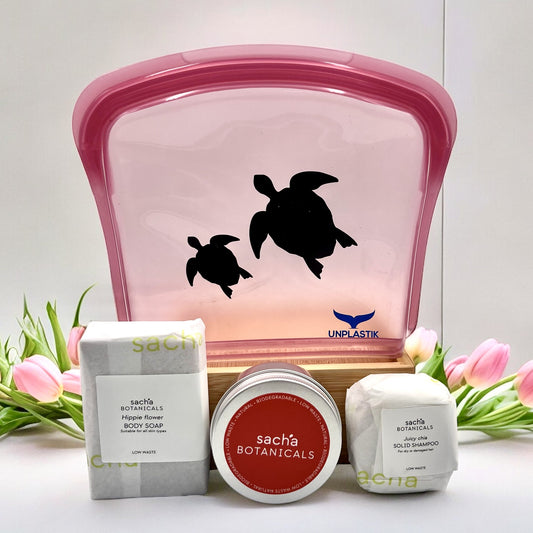 Sacha Botanicals & Unplastik Mother's Day Gift Set- Crimson Red Bag | Gifting | The Green Collective SG