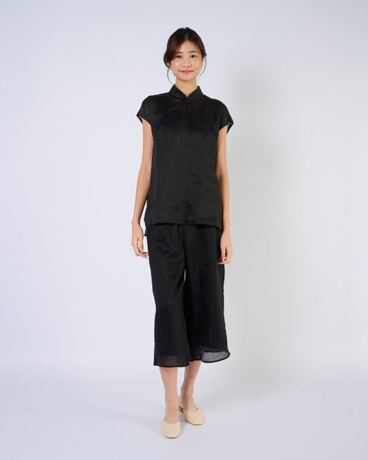 You Living Ramie Cheongsam Top in Black