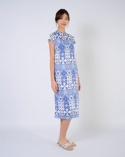 You Living Cap Sleeve Cheongsam Dress – Blue Tiles