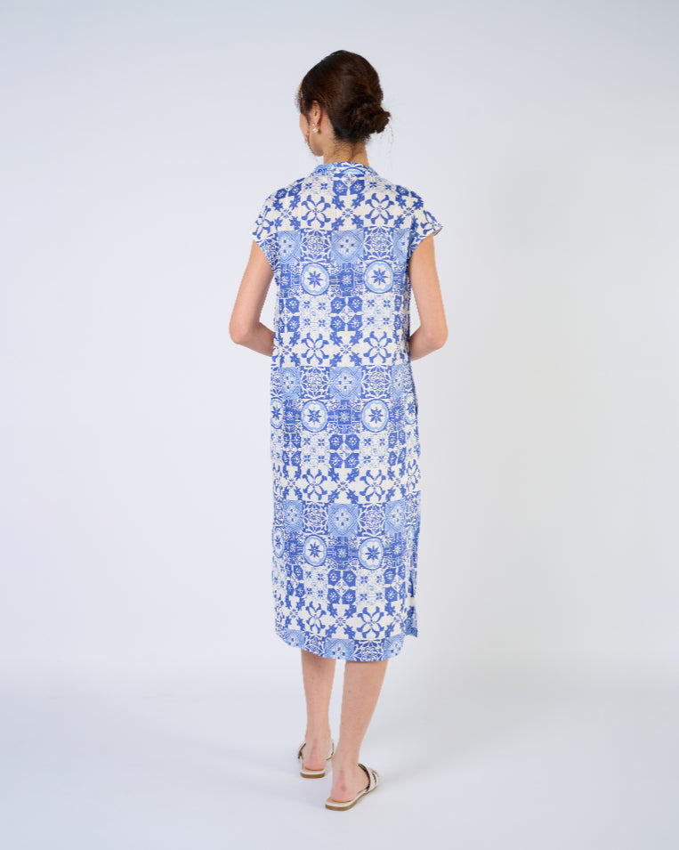 You Living Cap Sleeve Cheongsam Dress – Blue Tiles