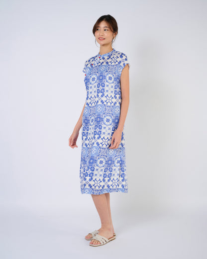 You Living Cap Sleeve Cheongsam Dress – Blue Tiles