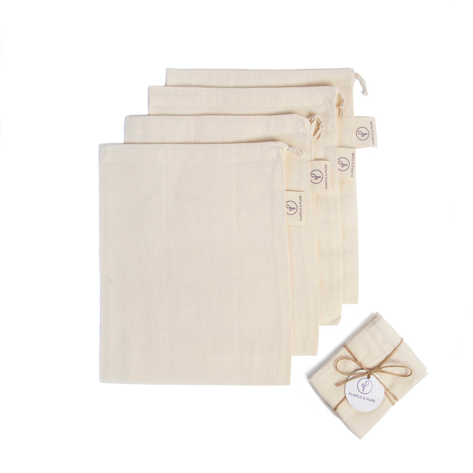 Purple & Pure Organic Muslin Cotton Produce Bag - GOTS Certified - Pack of 4 | Other Accessories | The Green Collective SG