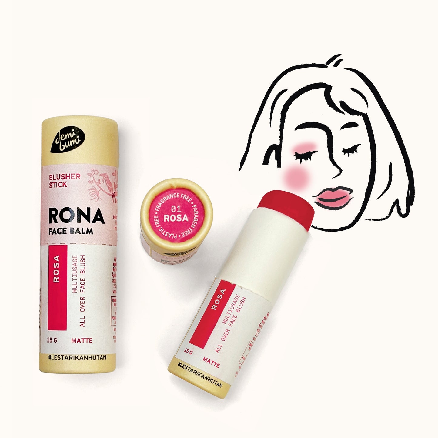 Demibumi Rona Face Tinted Balm - Rosa | Make Up | The Green Collective SG