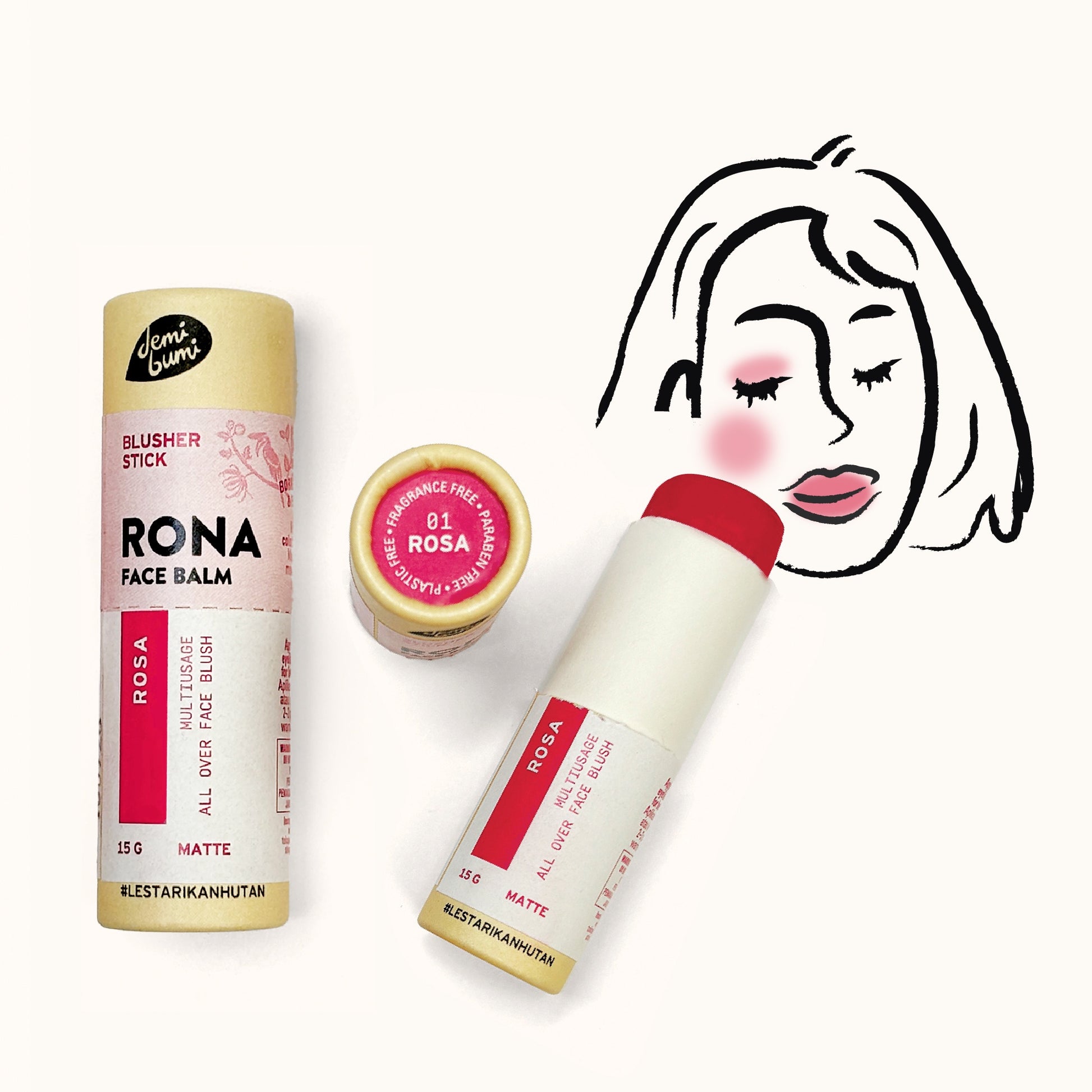 Demibumi Rona Face Tinted Balm - Rosa | Make Up | The Green Collective SG