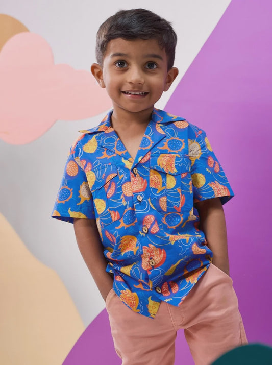 Mikololo I-Peel-Good Printed Cotton Hawaiian Shirt | kids Fashion | The Green Collective SG