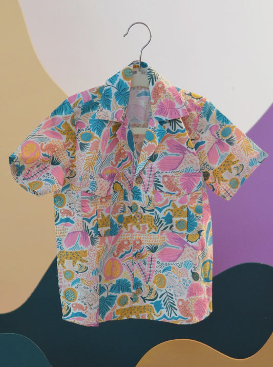 Mikololo Jungle Bungle Printed Cotton Hawaiian Shirt | kids Fashion | The Green Collective SG