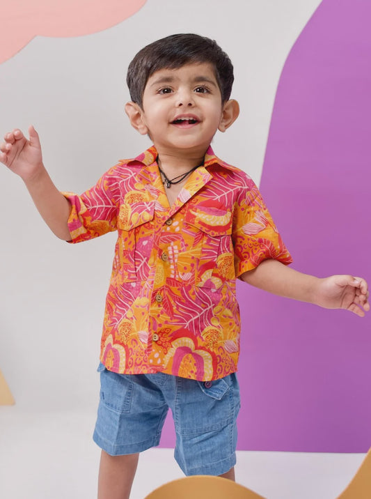 Mikololo Tango Tropics Printed Cotton Hawaiian Shirt | kids Fashion | The Green Collective SG