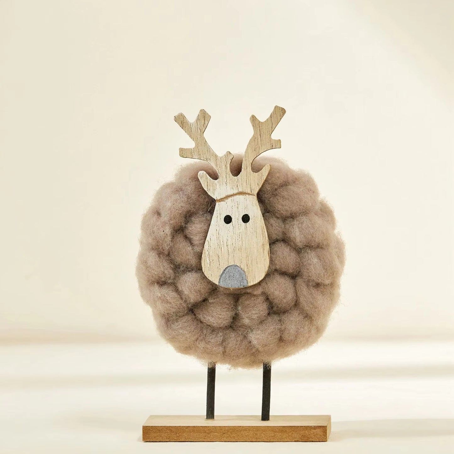 Wooden Wool Felt Natural Round Deer Christmas Ornament