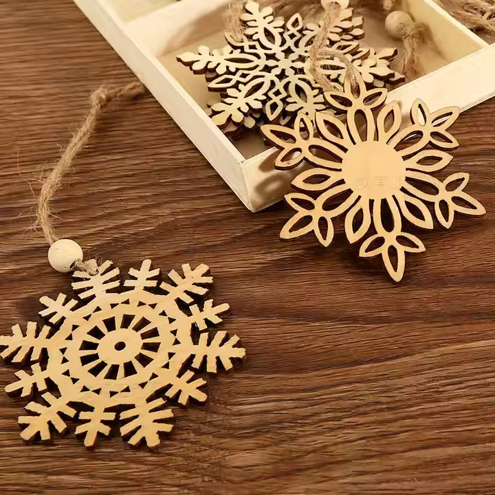 Snowflakes Ornaments  Wooden Cut-outs for Tree Hanging Decoration (Pack of 24)