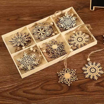 Snowflakes Ornaments  Wooden Cut-outs for Tree Hanging Decoration (Pack of 24)