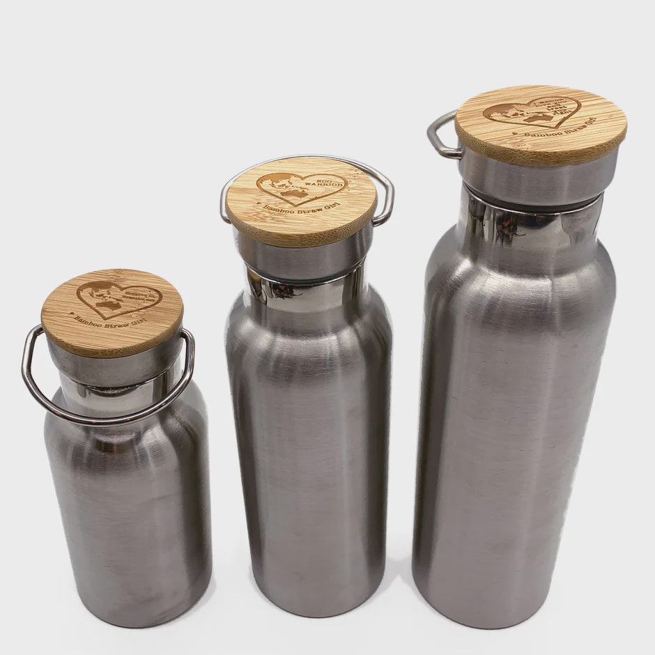 Bamboo Straw Girl Thermal Stainless Steel Flask with Bamboo Cap (500 ml) | Kitchen Accessories | The Green Collective SG