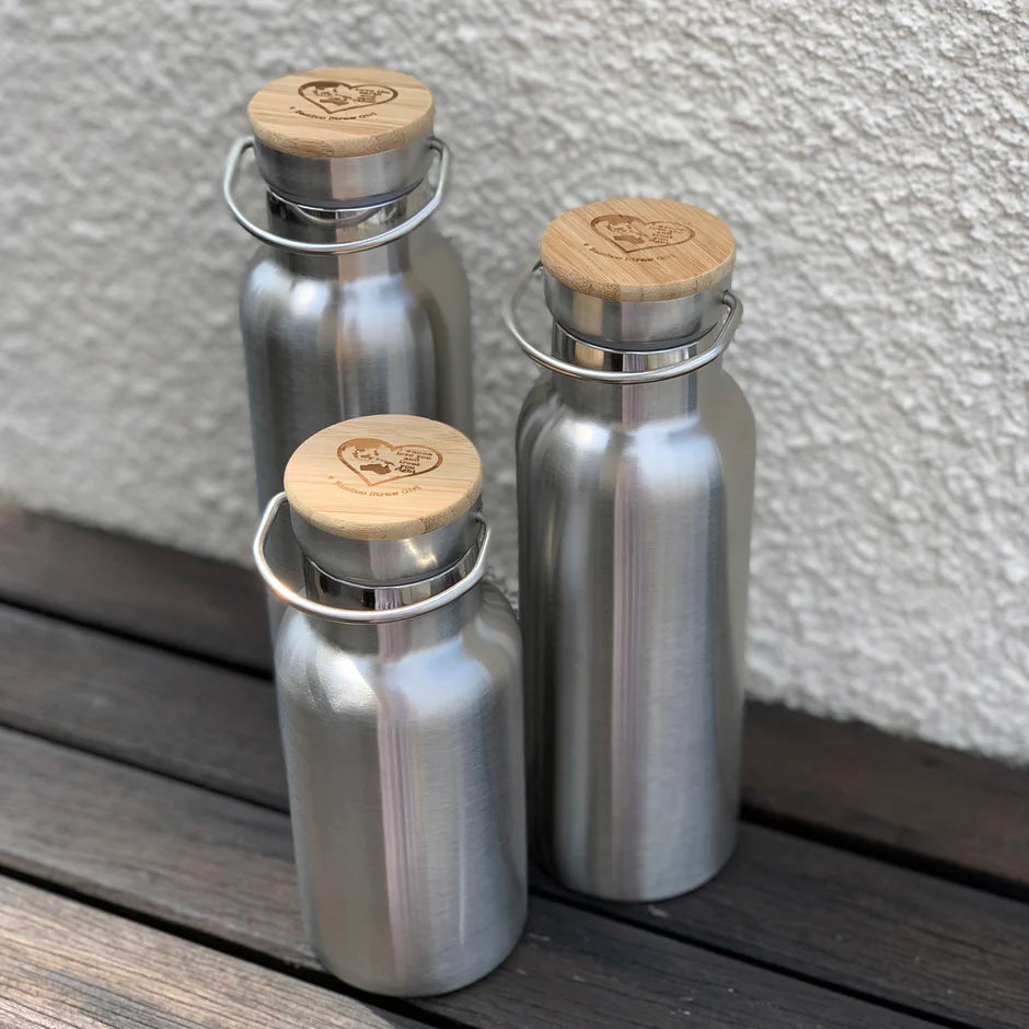 Bamboo Straw Girl Thermal Stainless Steel Flask with Bamboo Cap (500 ml) | Kitchen Accessories | The Green Collective SG