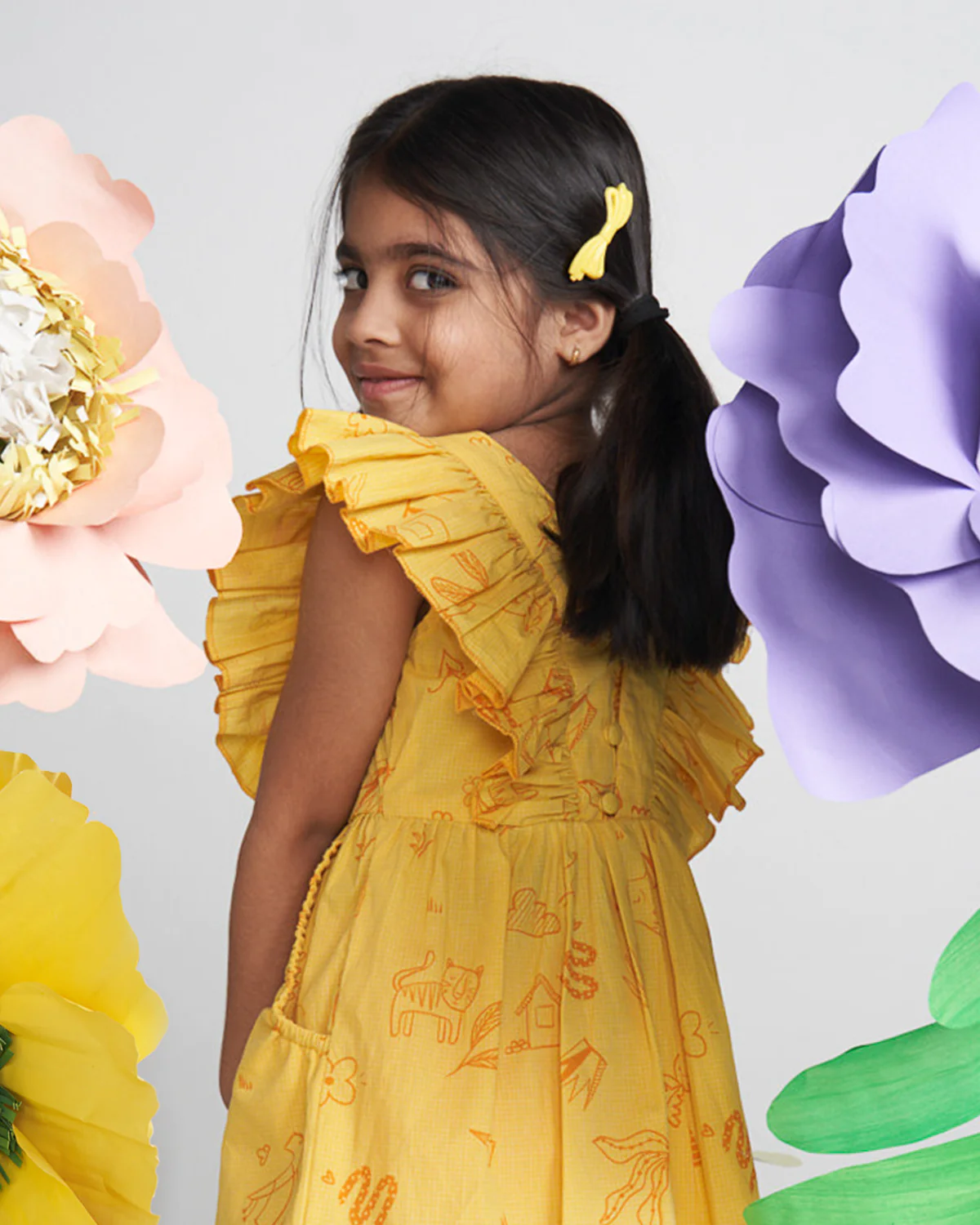 MIKO LOLO Wander Ruffle Dress in Organic Cotton | kids Fashion | The Green Collective SG