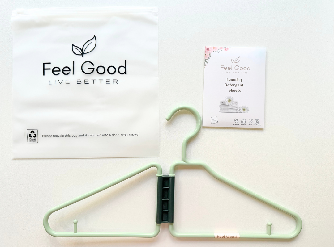 Feel Good Laundry Pack for Travel - Foldable Hanger and Laundry Detergent (10 sheets in Envelope) | Cleaning supplies | The Green Collective SG