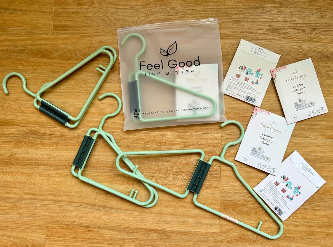 Feel Good Laundry Pack for Travel - Foldable Hanger and Laundry Detergent (10 sheets in Envelope) | Cleaning supplies | The Green Collective SG