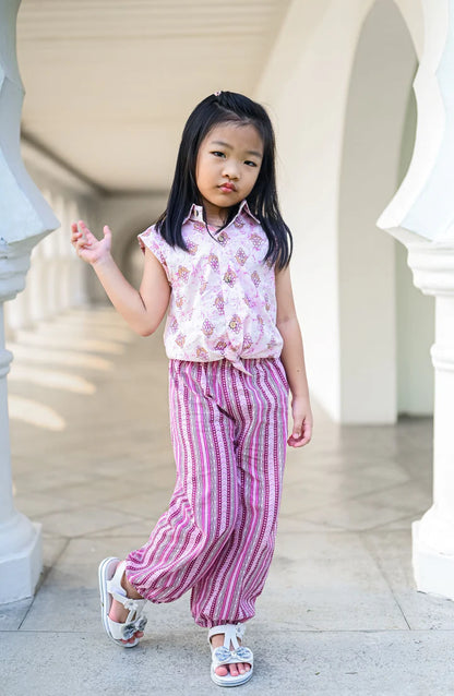 Nimbu Berry Purple Sleeveless Shirt & Bohemian Pants Set for girls | kids Fashion | The Green Collective SG