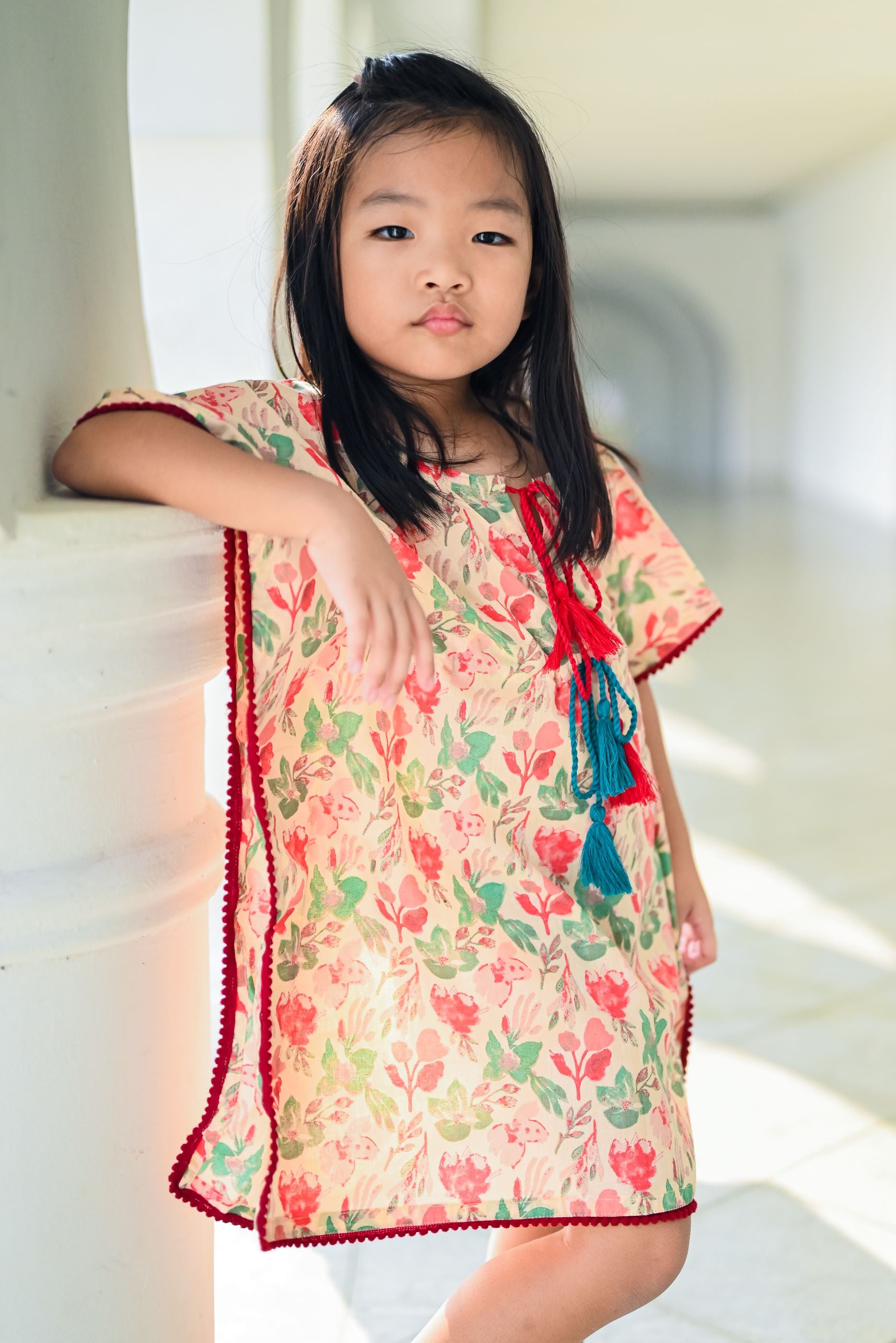 Nimbu Flower Shower Cotton Girls Kaftan | kids Fashion | The Green Collective SG