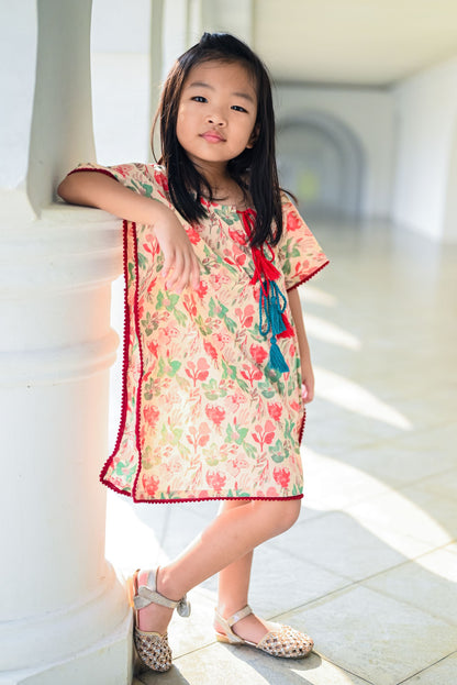 Nimbu Flower Shower Cotton Girls Kaftan | kids Fashion | The Green Collective SG