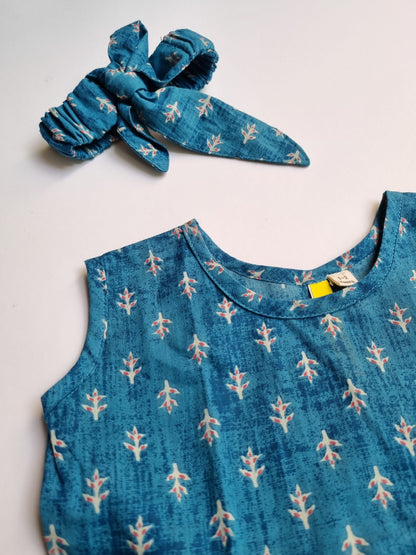 Nimbu Pattern Blue Girls Frock | kids Fashion | The Green Collective SG