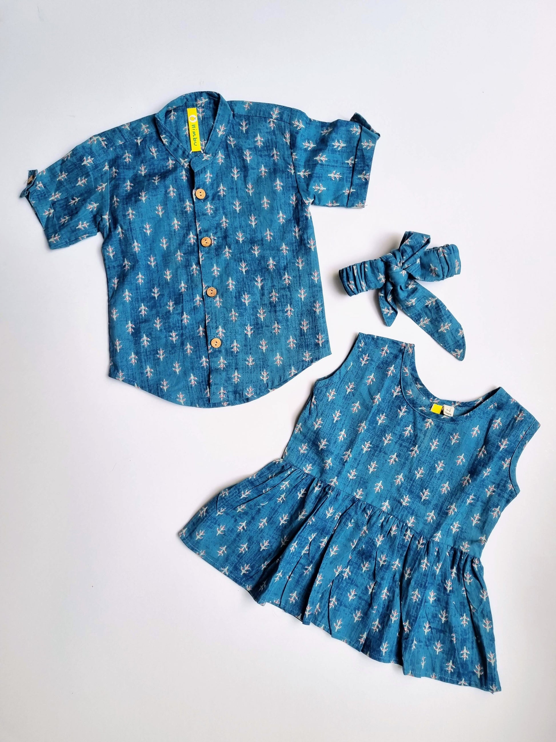 Nimbu Pattern Blue Girls Frock | kids Fashion | The Green Collective SG