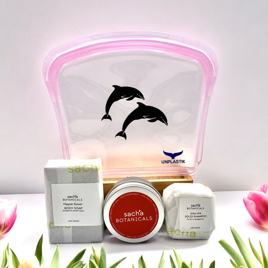 Sacha Botanicals & Unplastik Mother's Day Gift Set- Purple Bag | Gifting | The Green Collective SG