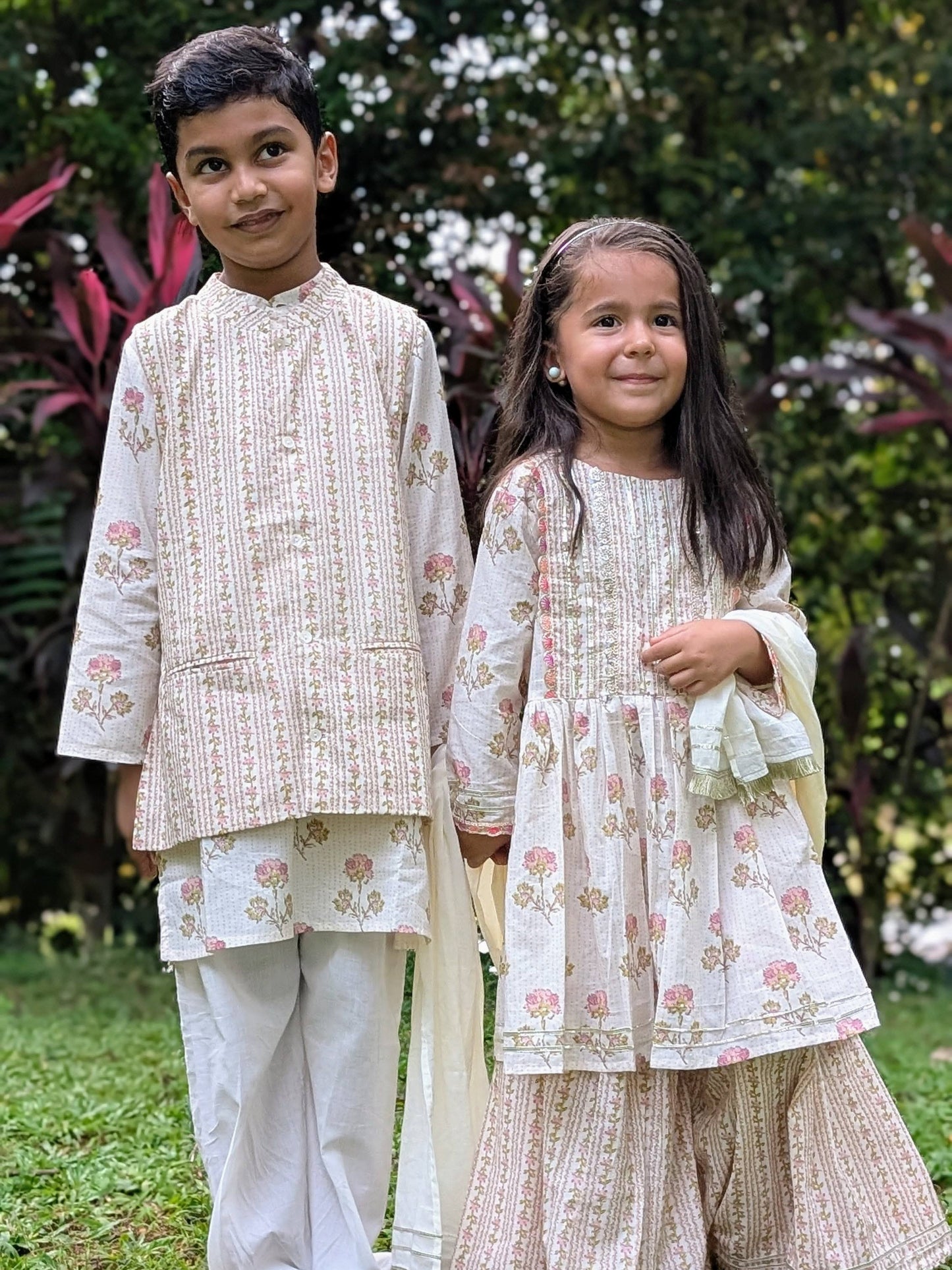 Nimbu Pink Bloom Kurta Pajama Jacket Set