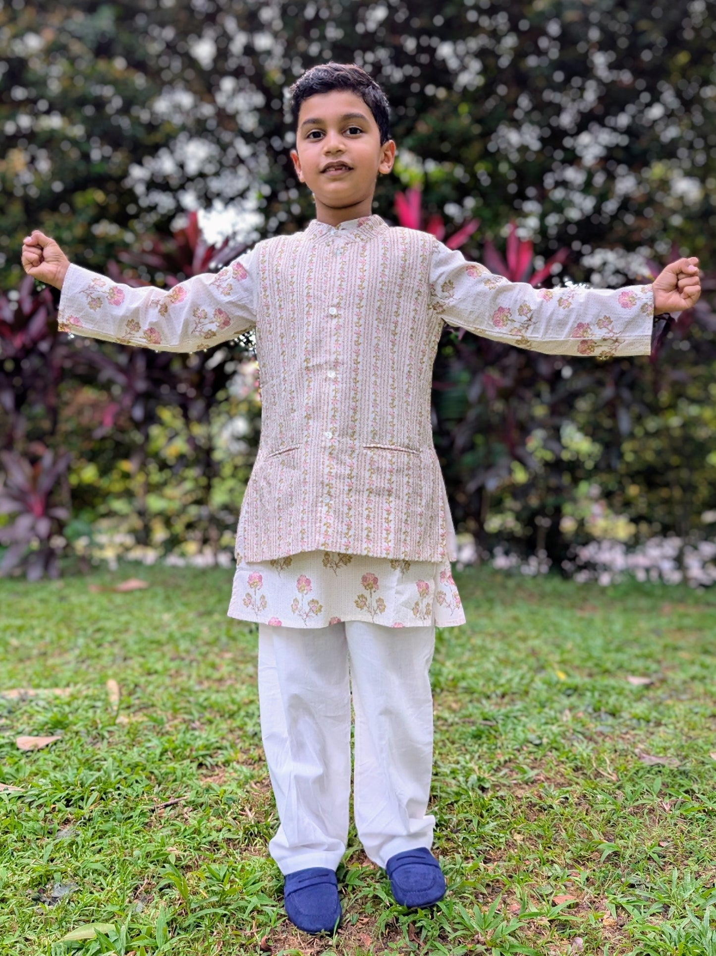 Nimbu Pink Bloom Kurta Pajama Jacket Set