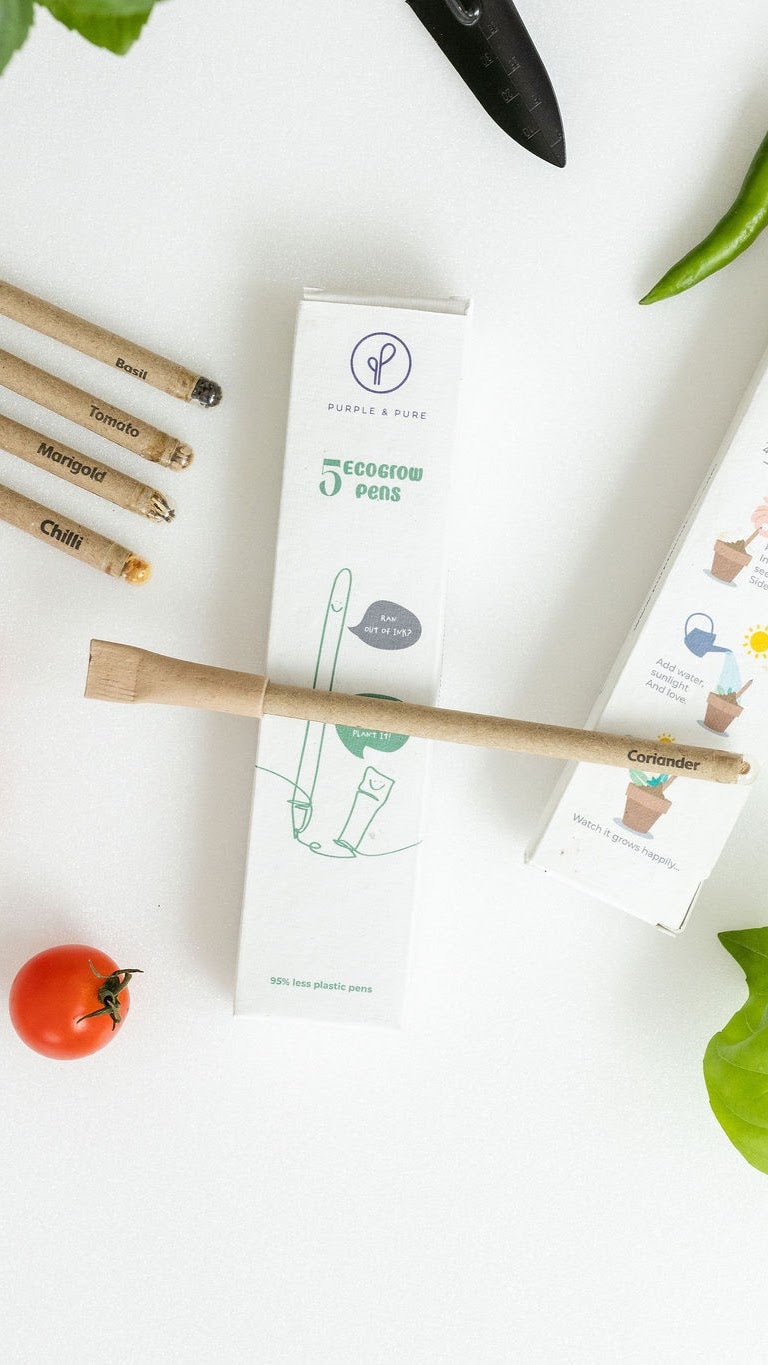 Purple & Pure Recycled Paper Plantable Seed Pens - Gift Box | stationary | The Green Collective SG