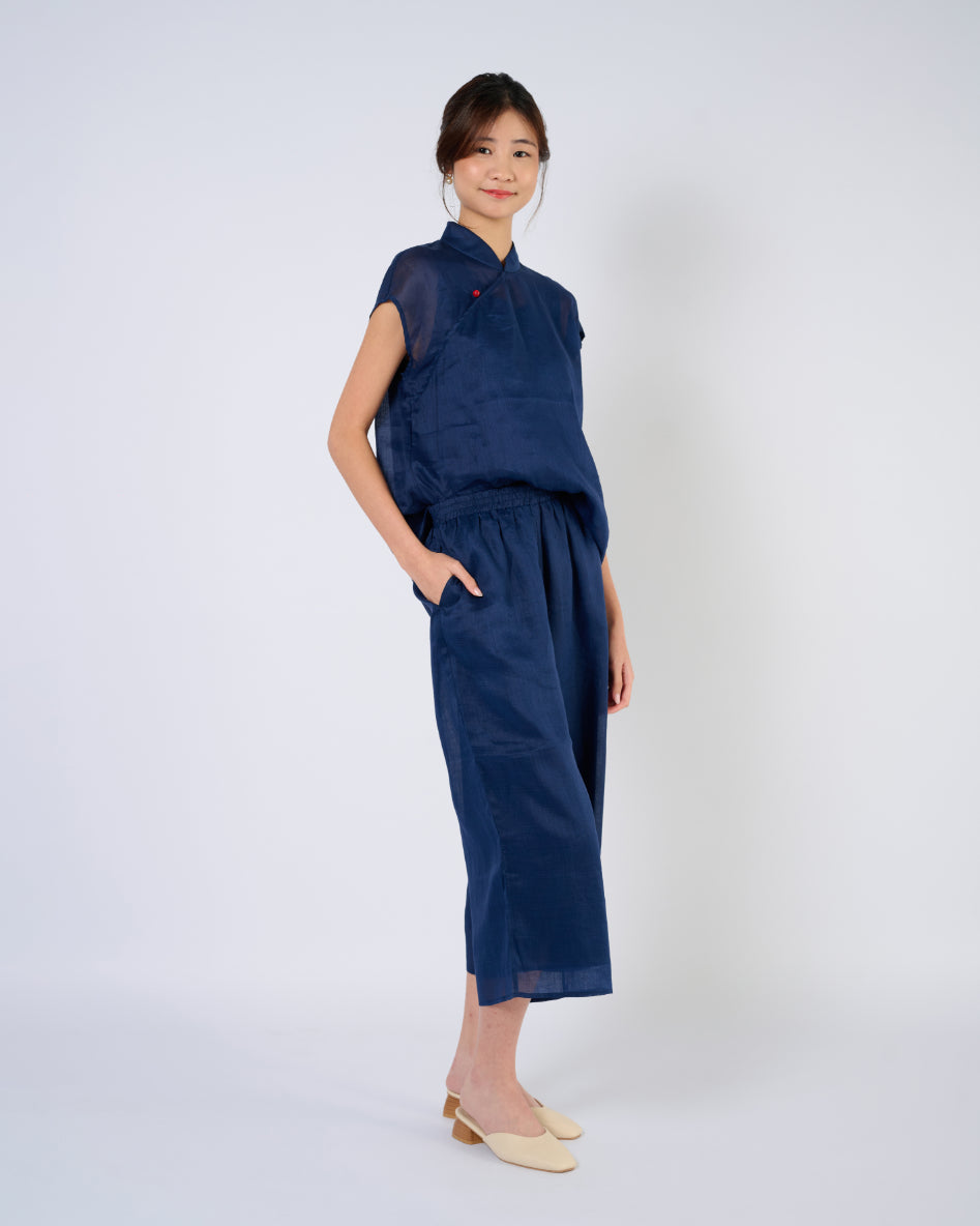 You Living Ramie Ankle Pants in Dark Blue