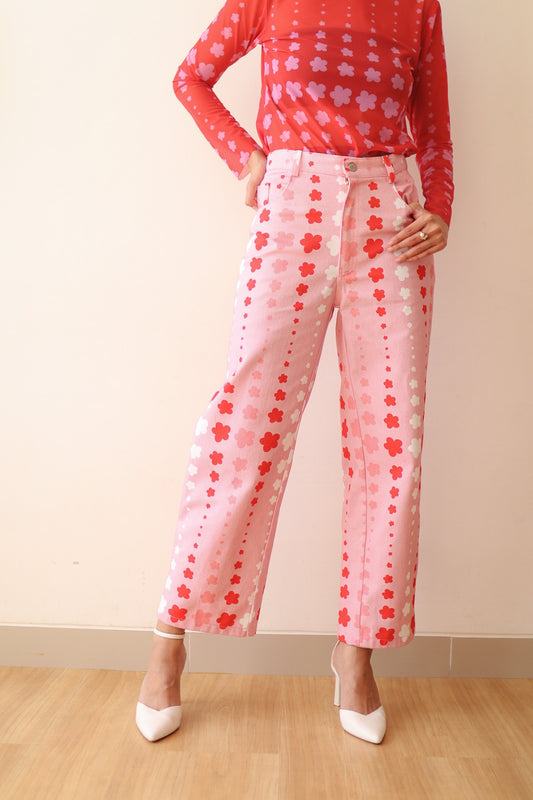 Calla The Label Stars Denim Pipe Trousers in Pink