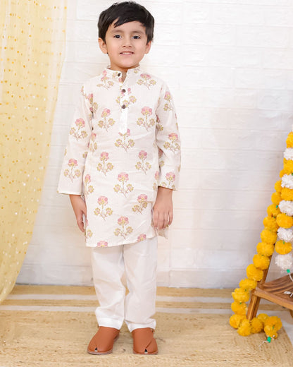 Nimbu Pink Bloom Kurta Pajama