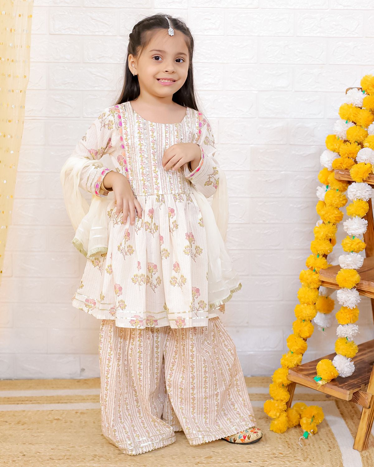 Nimbu Pink Bloom Kurti Sharara