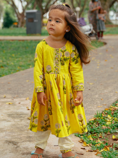 Nimbu Yellow Floral Anarkali with Matching Salwar