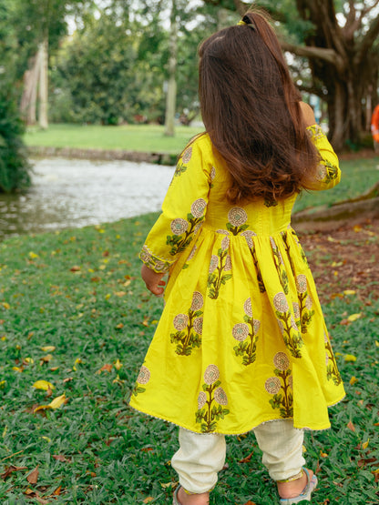 Nimbu Yellow Floral Anarkali with Matching Salwar