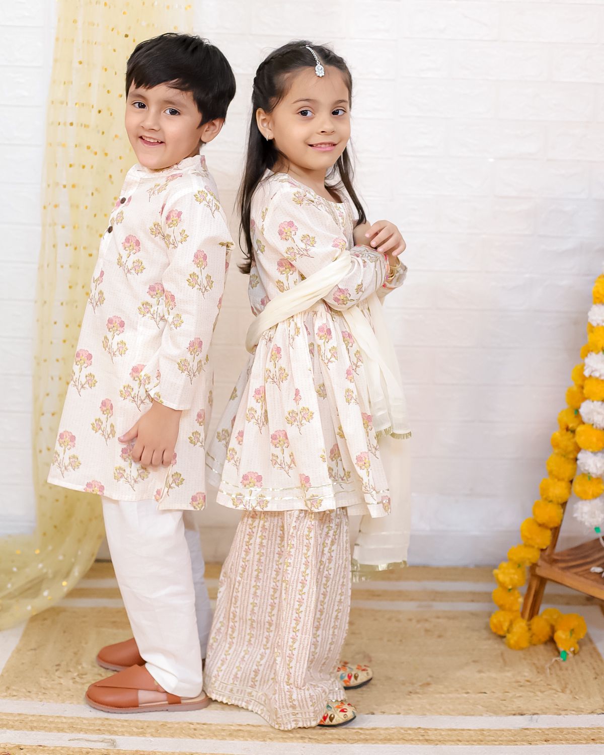 Nimbu Pink Bloom Kurta Pajama