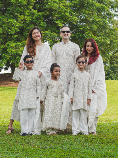 Nimbu Zoya Boys White & Gold Kurta Pajama in Cotton