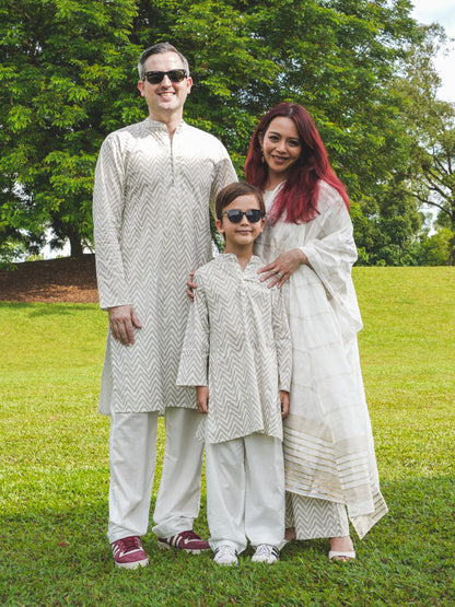 Nimbu Zoya Boys White & Gold Kurta Pajama in Cotton