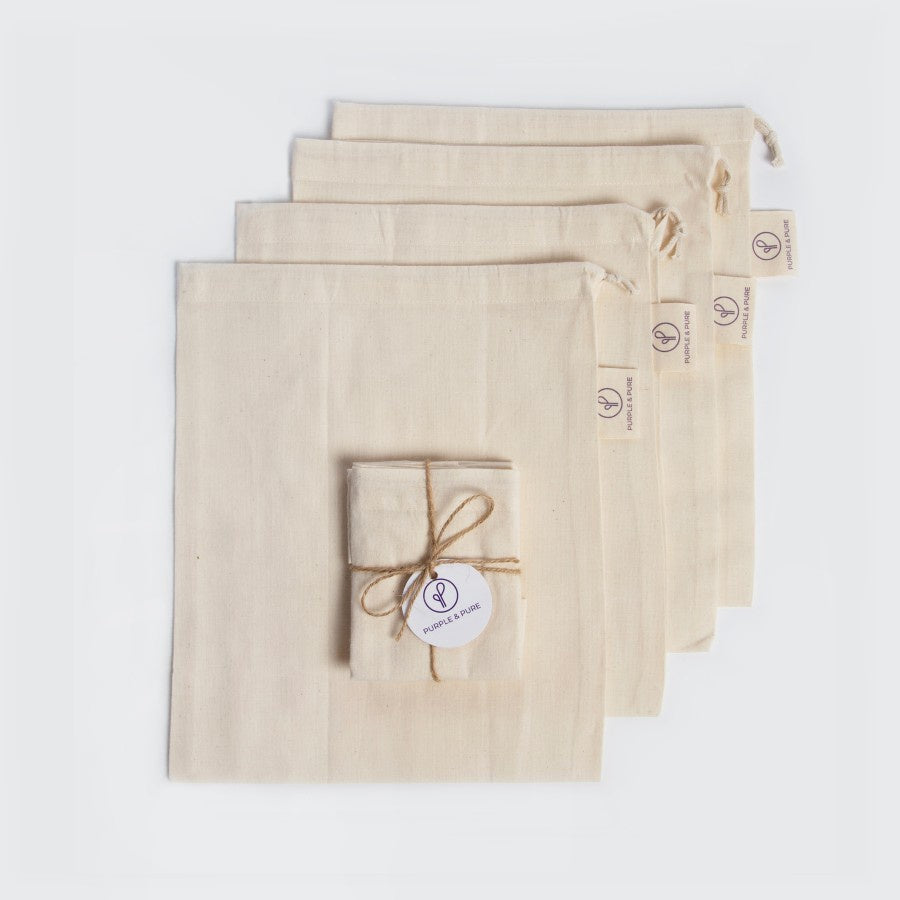 Purple & Pure Organic Muslin Cotton Produce Bag - GOTS Certified - Pack of 4 | Other Accessories | The Green Collective SG