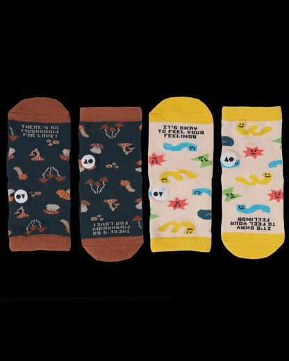 Talking Toes Pack of 2 Kids Crew Sock Set - Mushroom for Love & No Bad Feelings/Its okay to feel your feelings (2-5 Years) | Other Accessories | The Green Collective SG